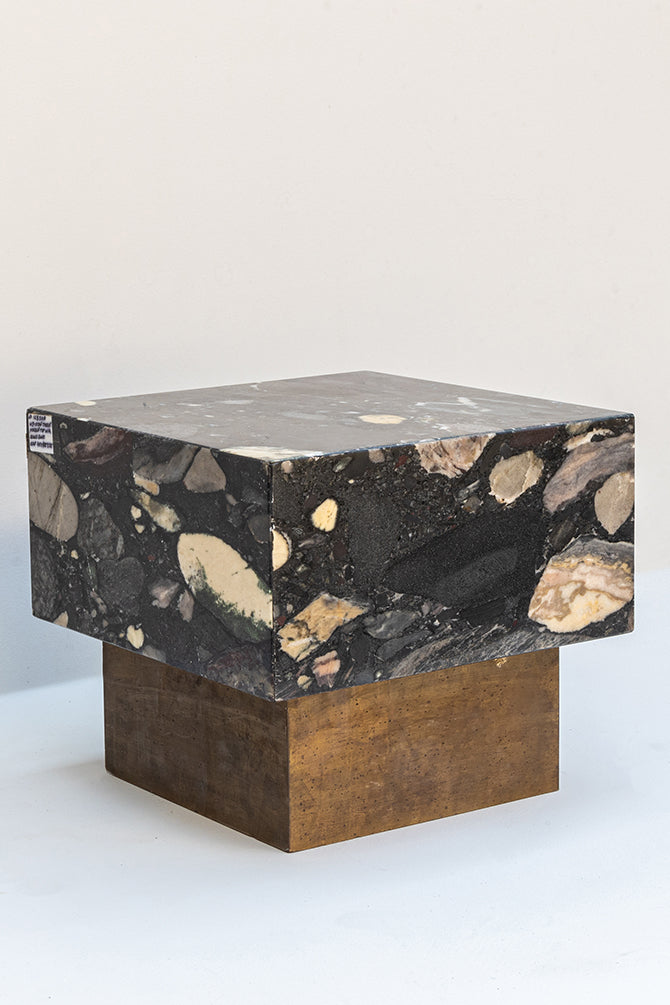 Bialy Stone Side Table With Metal Mounting Base