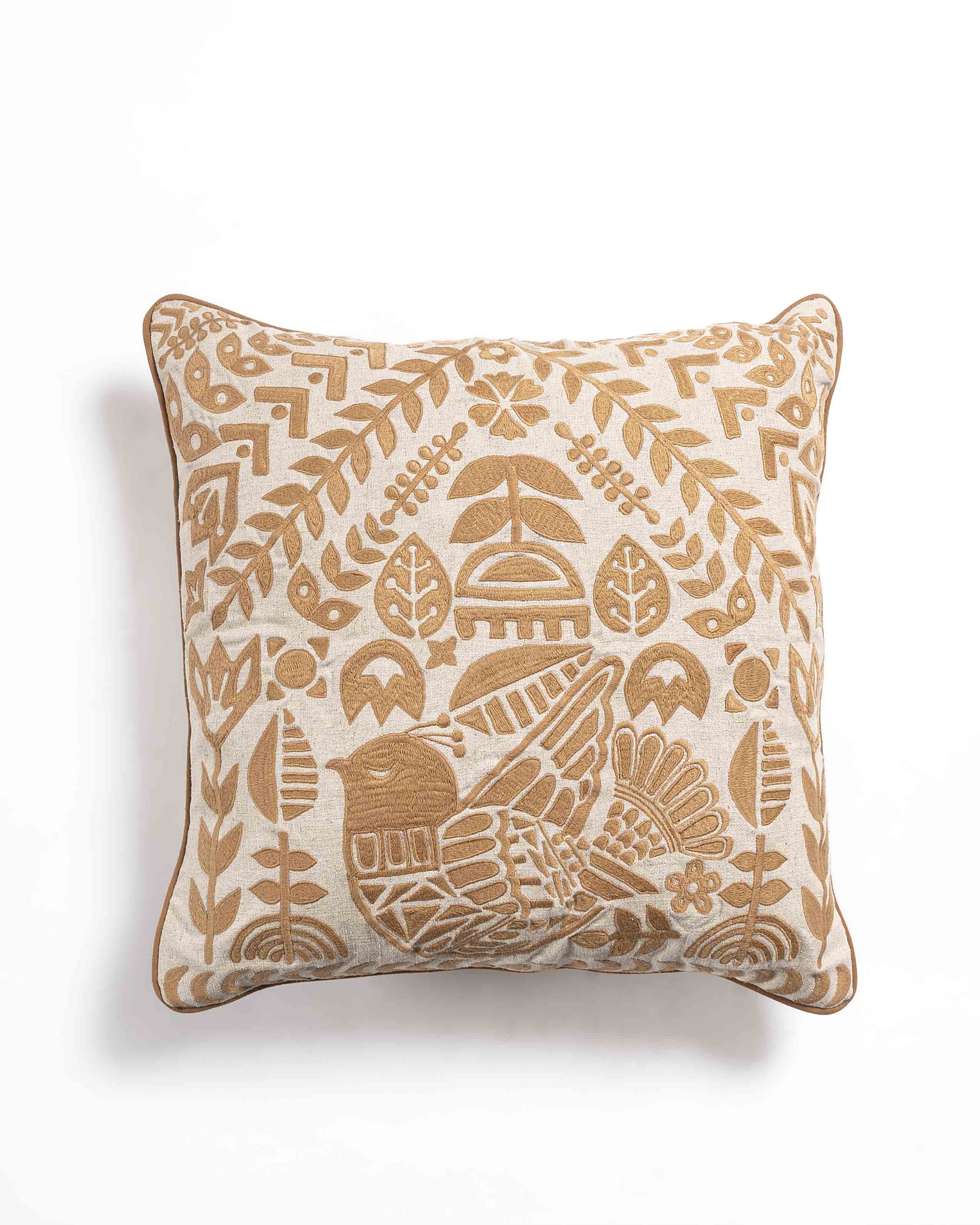 Qalet Embroidered Cushion Cover with Cord Piping