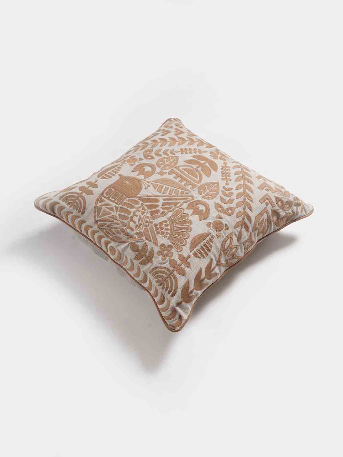 Qalet Embroidered Cushion Cover with Cord Piping