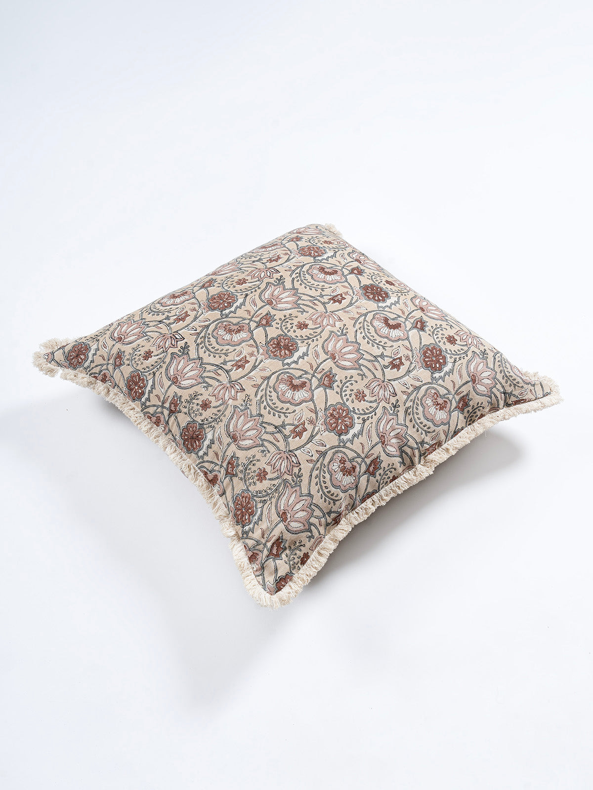 Poruba Reversible Printed Cushion Cover with dyed lace