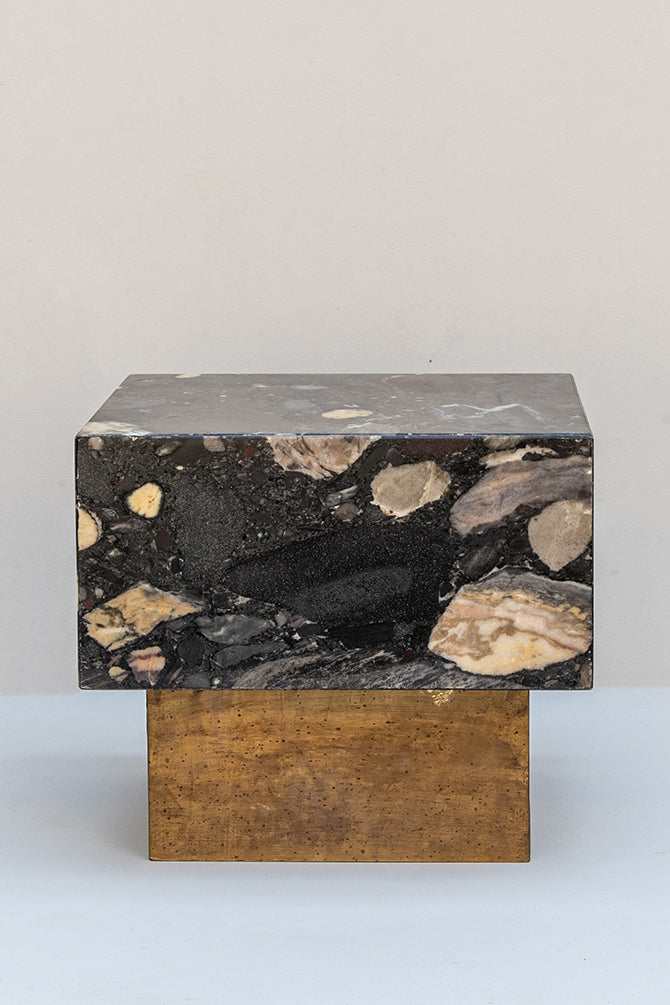 Bialy Stone Side Table With Metal Mounting Base