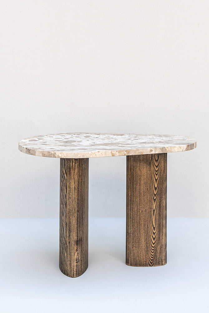 Brok Wooden Side Table With Stone Top