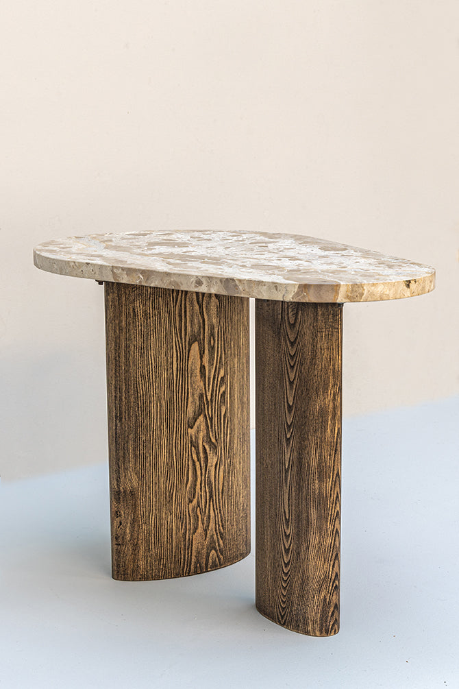Brok Wooden Side Table With Stone Top