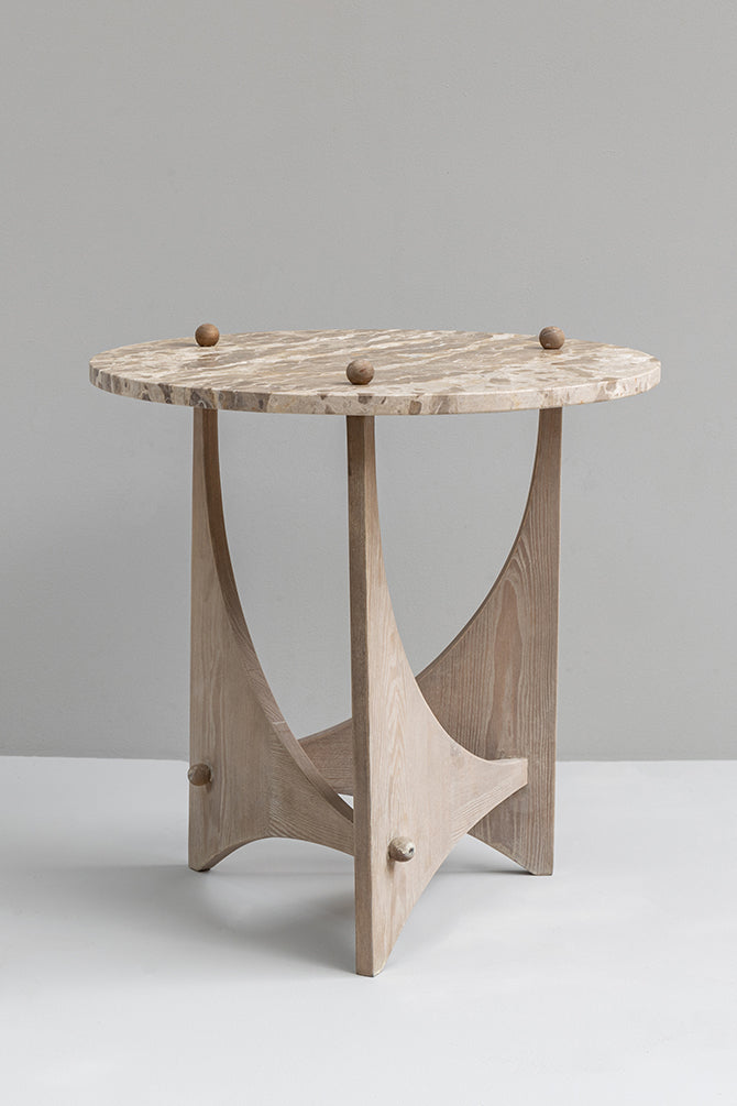 Slaska Wooden Side Table With Marble Top