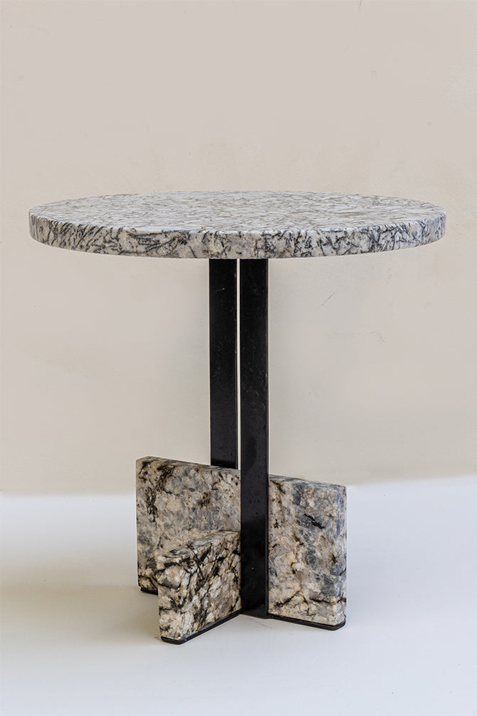 Kalisz Stone Side Table With Iron Leg