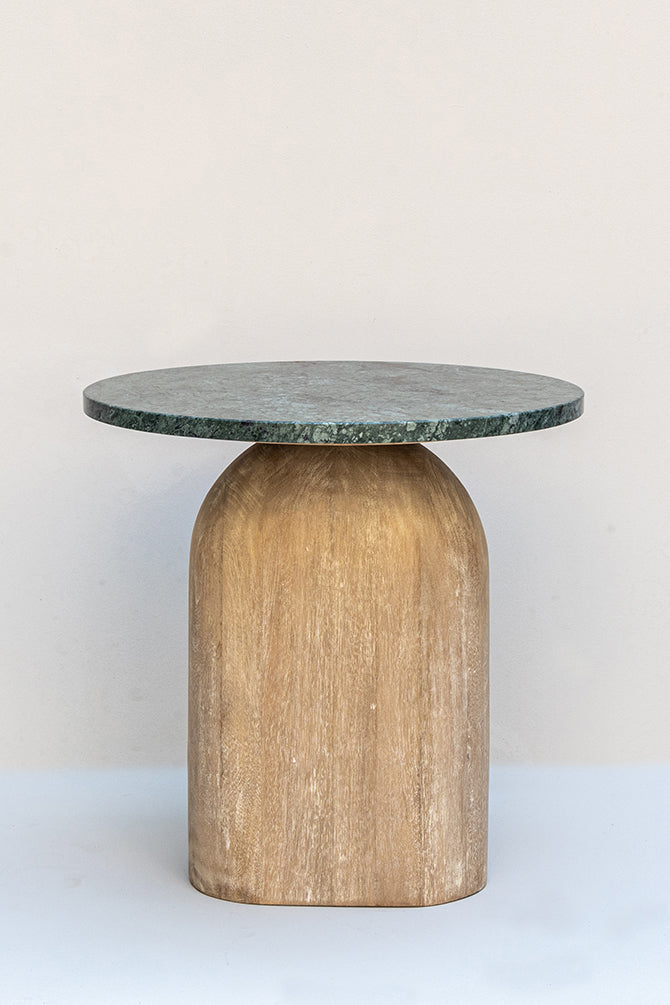 Barcin Wooden Side Table With Stone Top