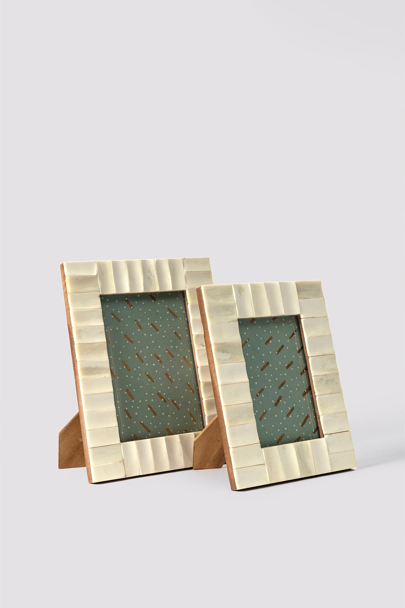 Vohma Wooden Bone Inlay Photo Frame With Glass (Set of Two)